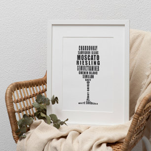 Witte wijn Typografie Kunst in zwart-wit Poster