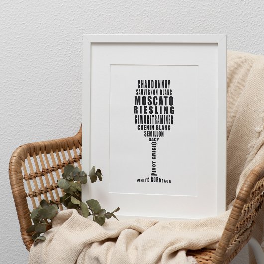 Witte wijn Typografie Kunst in zwart-wit Poster
