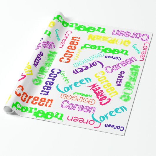Witte wikkelneon kleur Naam Collage Cadeaupapier (Uitgerold)