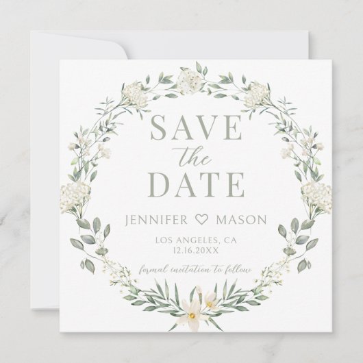 Witte wilde bloem Sla de uitnodiging voor de datum (Voorkant)