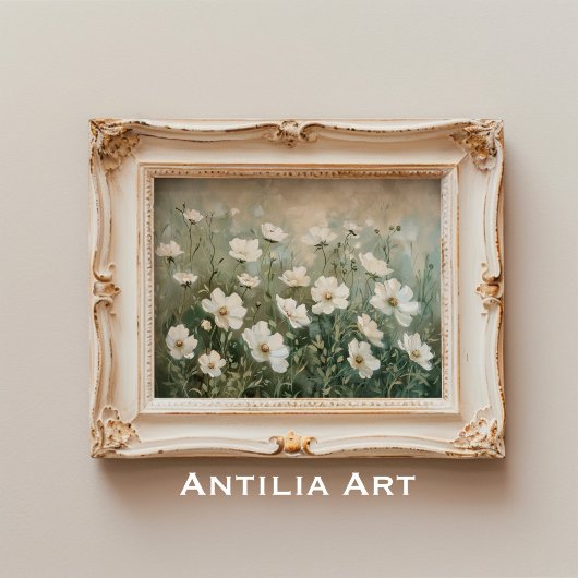 Witte Wilde Bloemen Schilderen Spring Meadow Poster