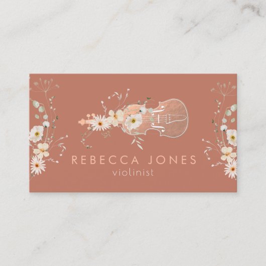 witte wilde bloemen violist visitekaartje (Voorkant)