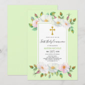 Witte wilde rozen bleek groene flora Eerste Commun Kaart (Voorkant / Achterkant)