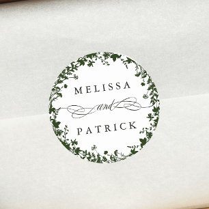 Witte Wildflower krans silhouet bruiloft groen Ronde Sticker