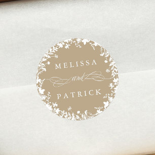 Witte Wildflower krans silhouet bruiloft Tan Ronde Sticker