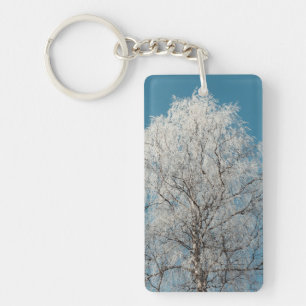 Witte Wilgenboom Tegen Wolkenloze Blauwe Lucht Sleutelhanger