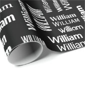 Witte WILLIAM naam op zwart Cadeaupapier (Rol Hoek)