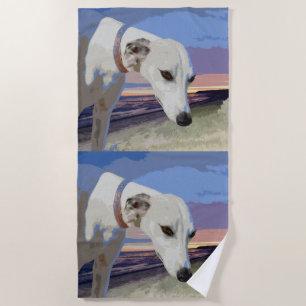 Witte windhond olieverf, strandlaken