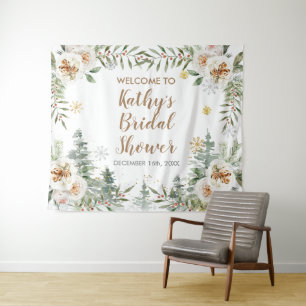Witte Winter Bloemen Baby Shower Bord Tapisserie Wandkleed