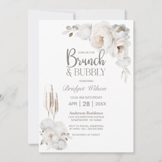 Witte Winter Bloemen Brunch en Bubble Kaart (Voorkant)