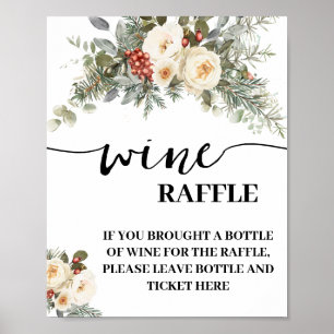 Witte Winter Bloemen Laat Wijnfles Hier Kaart Poster