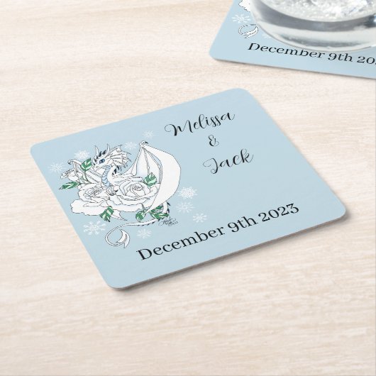 Witte Winter Dragon Bruiloft Vierkante Kartonnen Onderzetter (Schuin)