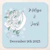 Witte Winter Dragon Bruiloft Vierkante Kartonnen Onderzetter (Voorkant)