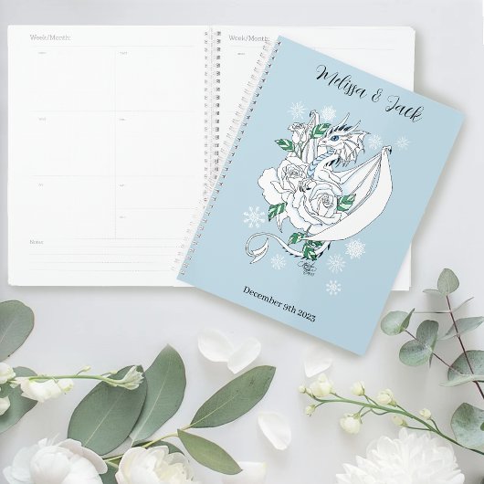 Witte Winter Dragon Sneeuwvlok Blauwe Bruiloft Planner