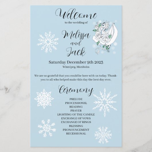 Witte Winter Dragon Sneeuwvlokken Blauw (Voorkant)