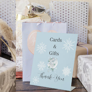 Witte Winter Dragon Sneeuwvlokken Blauw Reclamebord Met Voetstuk