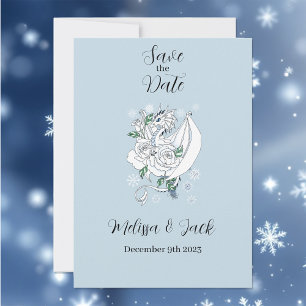 Witte Winter Dragon Sneeuwvlokken Blauw Save The Date