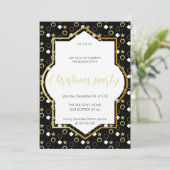 Witte winter op zwart en goud kerstfeest aankondiging (Staand voorkant)