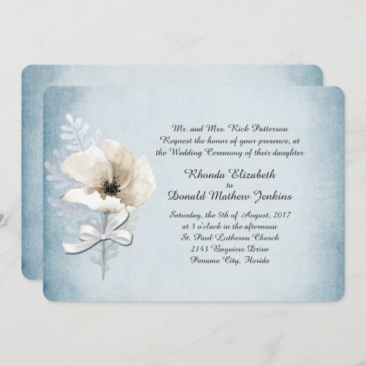 Witte Winter Papaver bruiloft uitnodiging (Voorkant / Achterkant)