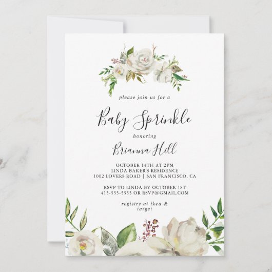 Witte Winter Pioen Bloemen Baby Sprinkle Kaart (Voorkant)