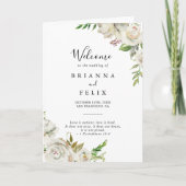 Witte Winter Pioen Bloemen Gevouwen Bruiloft Programma (Voorkant)