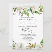 Witte Winter Pioen Bloemen Voor & Achterbruiloft Kaart (Voorkant)