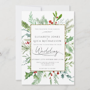 Witte Winterbesblad Botanisch Monogram Huwelijk Kaart