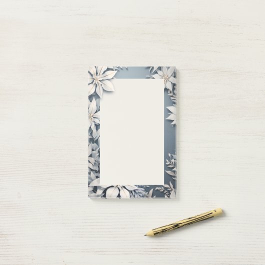 Witte winterbloemen post-it® notes (Op bureau)