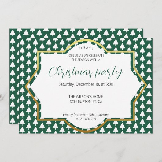 Witte Winterboom op Groene Kerstmis Partij Aankondiging (Voorkant / Achterkant)