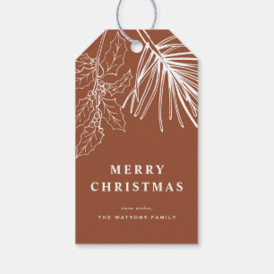 Witte Winterden Botanische Terracotta Kerst Cadeaulabel