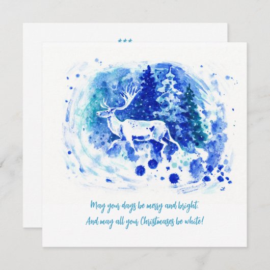 Witte Winterrendier Hert Kerstkaart (Voorkant / Achterkant)