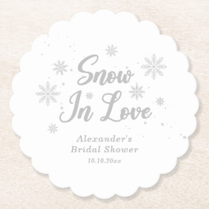 Witte Winterse Sneeuw in liefde Bruids douche Kartonnen Onderzetters