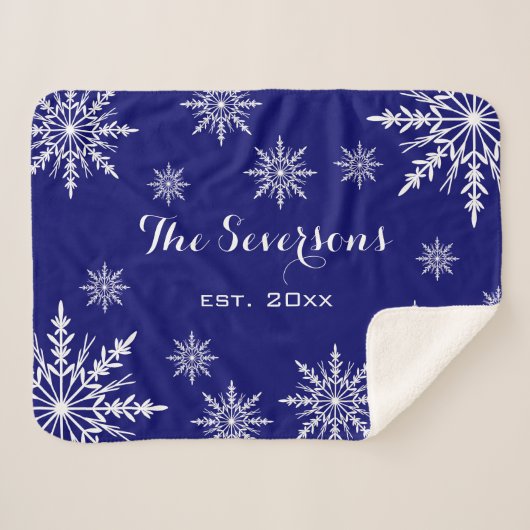 Witte wintersneeuwvlokken op blauw sherpa deken (Voorkant (horizontaal))