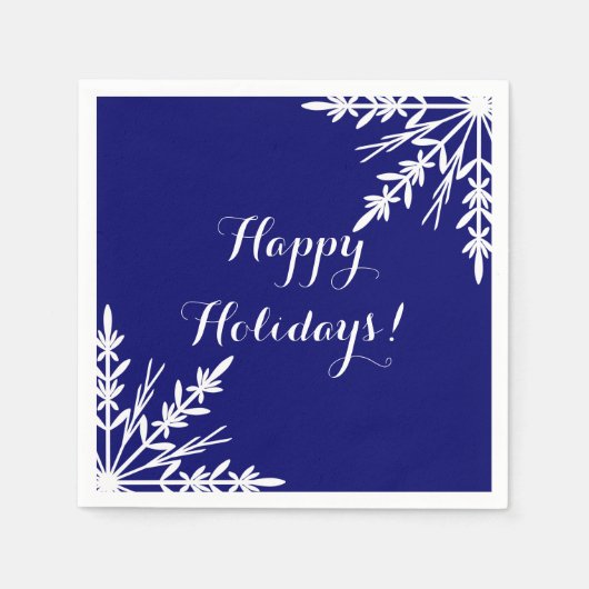 Witte wintersneeuwvlokken op blauwe Prettige feest Servetten (Voorkant)