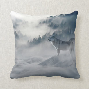 Witte Winterwolf In Sneeuwkussen Kussen