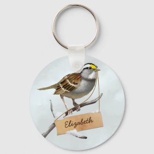 Witte witte sparrow Aangepaste naam Sleutelhanger