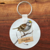 Witte witte sparrow Aangepaste naam Sleutelhanger (Voorkant)