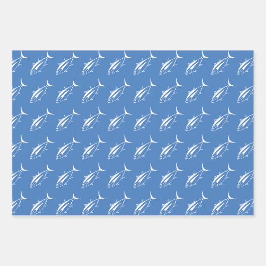 Witte witte tonijn op Egeïsche Blauw in Groot Inpakpapier Vel (Voorkant 2)