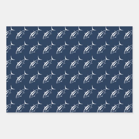 Witte witte tonijn op marineblauw in groot inpakpapier vel (Voorkant)