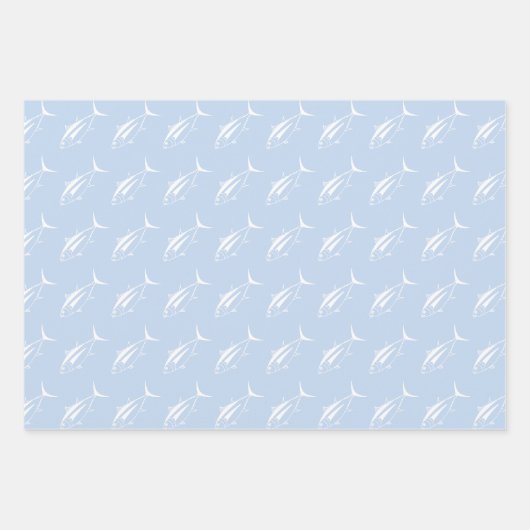 Witte witte tonijn op pastel blauw in groot inpakpapier vel (Voorkant 3)