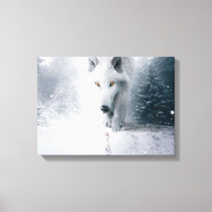 Witte wolf canvas afdruk