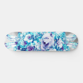 Witte Wolf Dreamcatcher Paarse Blauwe Bloemen Skateboard