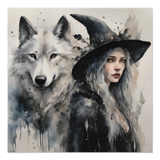 Witte wolf en heks perfect poster (Voorkant)