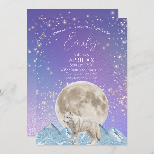 Witte Wolf en Maan Noorderlicht Kaart (Voorkant / Achterkant)
