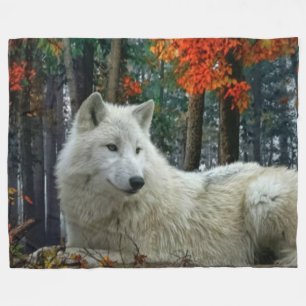 WITTE WOLF FLEECE DEKEN