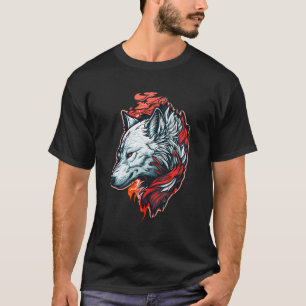 Witte wolf hoofd en rode kleur schilderij wolf lie t-shirt