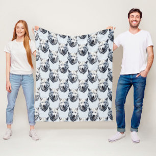 Witte Wolf Hoofd Patroon Ontwerp - Wit Fleece Deken