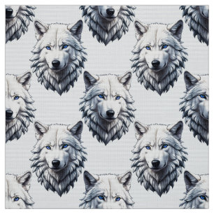 Witte Wolf Hoofd Patroon Ontwerp - Wit Stof