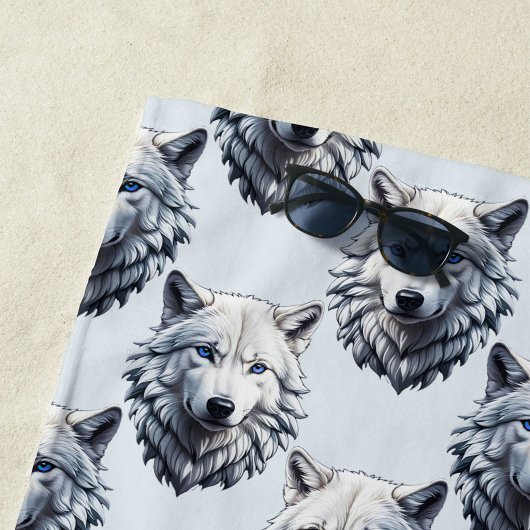 Witte Wolf Hoofd Patroon Ontwerp - Wit Strandlaken