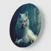 Witte wolf in het nachtbos grote klok (Hoek)